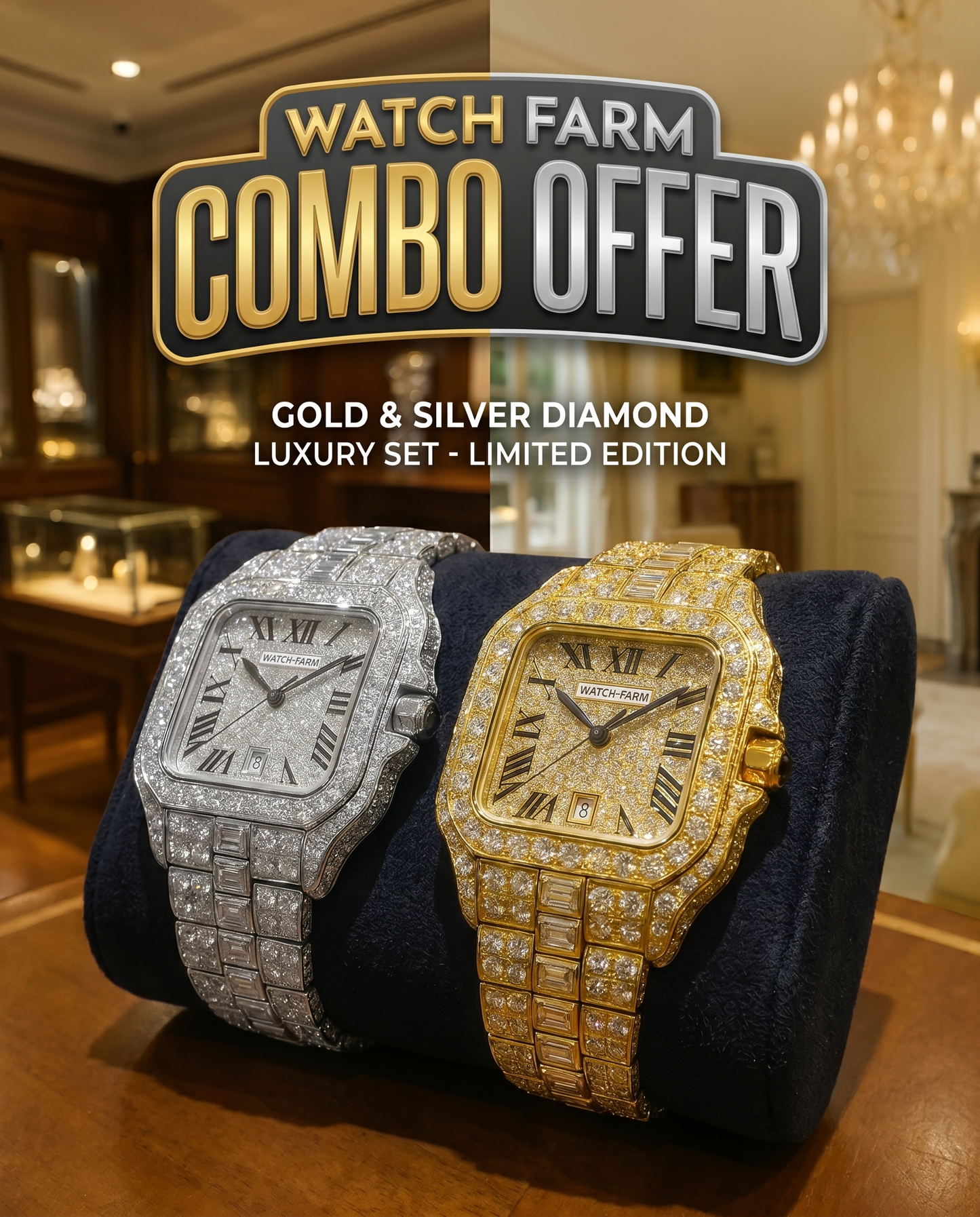 Diamond Watch Gold & Silver Combo-Pack of 2