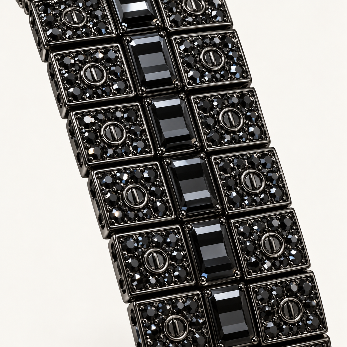 WatchFarm Black Onyx Diamond Watch – black baguette bracelet links