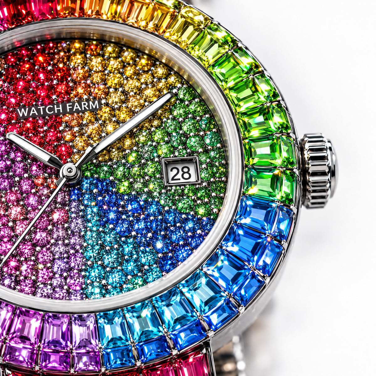 WatchFarm Rainbow Supreme Diamond Watch — standing hero