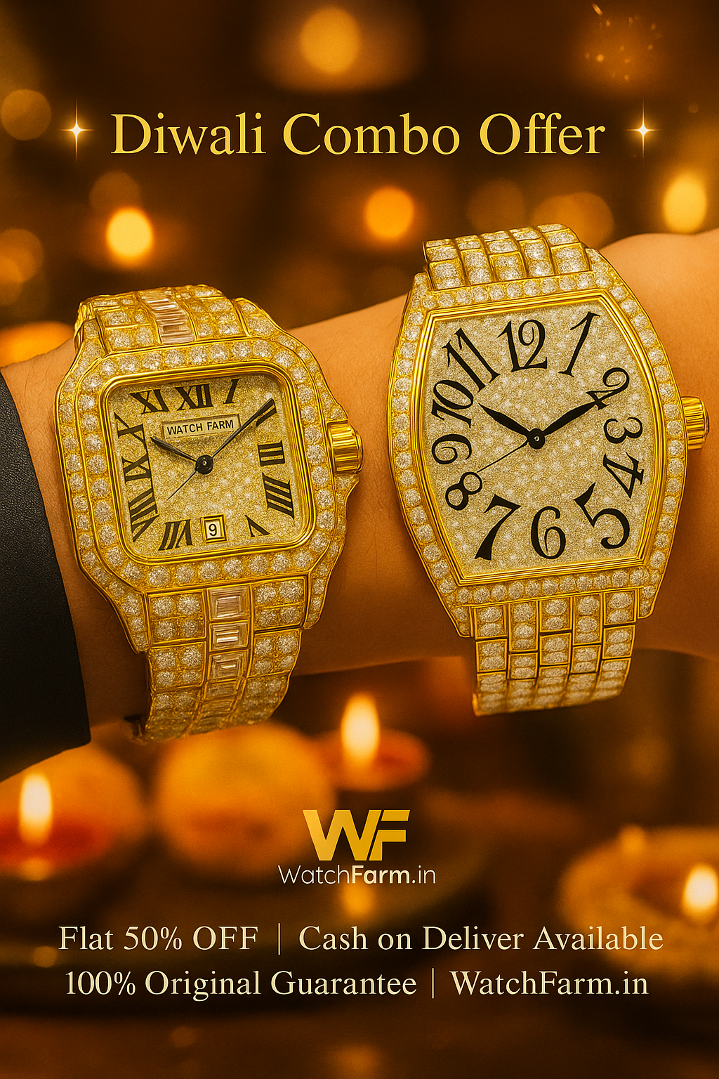 Diamond Watch Gold Combo-Pack of 2
