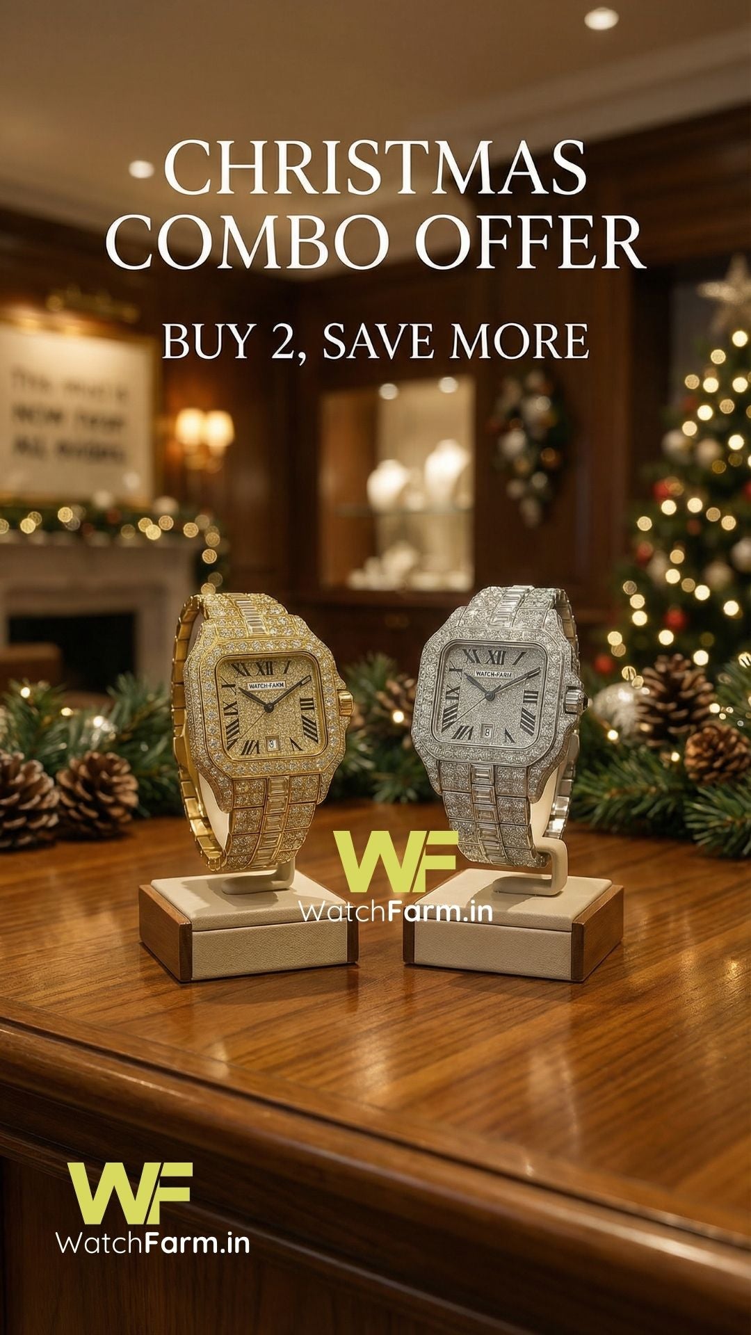 Diamond Watch Gold & Silver Combo-Pack of 2