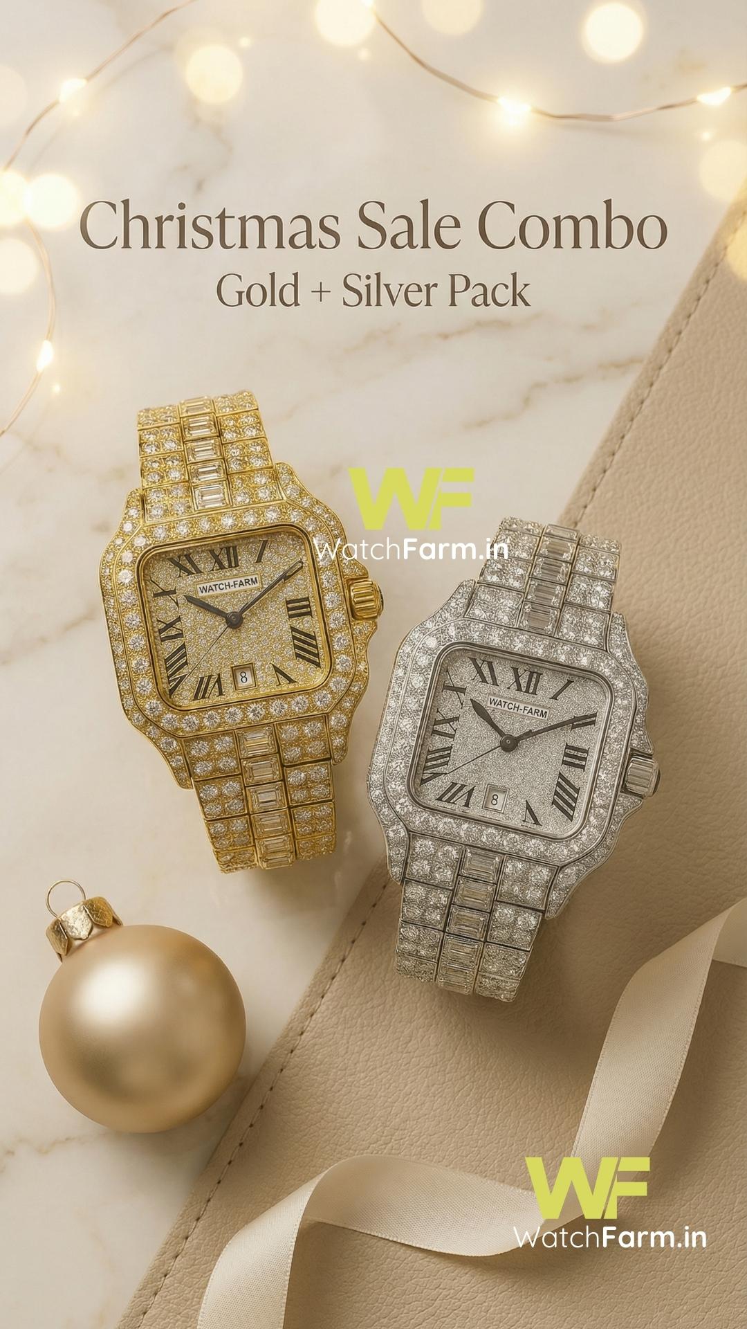 Diamond Watch Gold & Silver Combo-Pack of 2