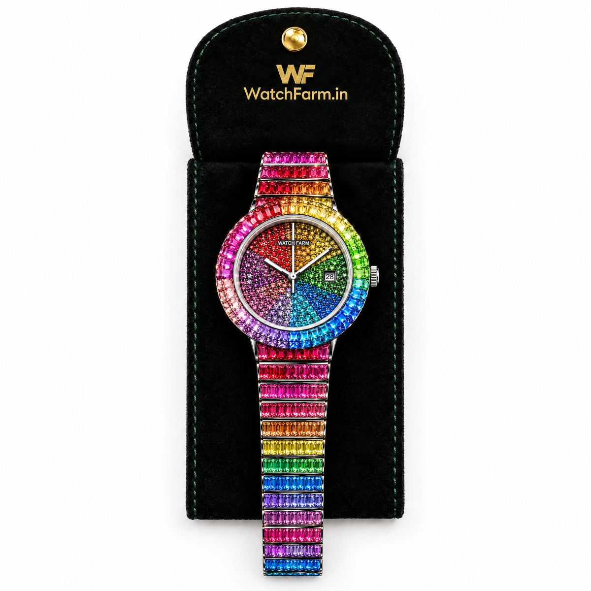 WatchFarm Rainbow Supreme Diamond Watch — in WF velvet pouch