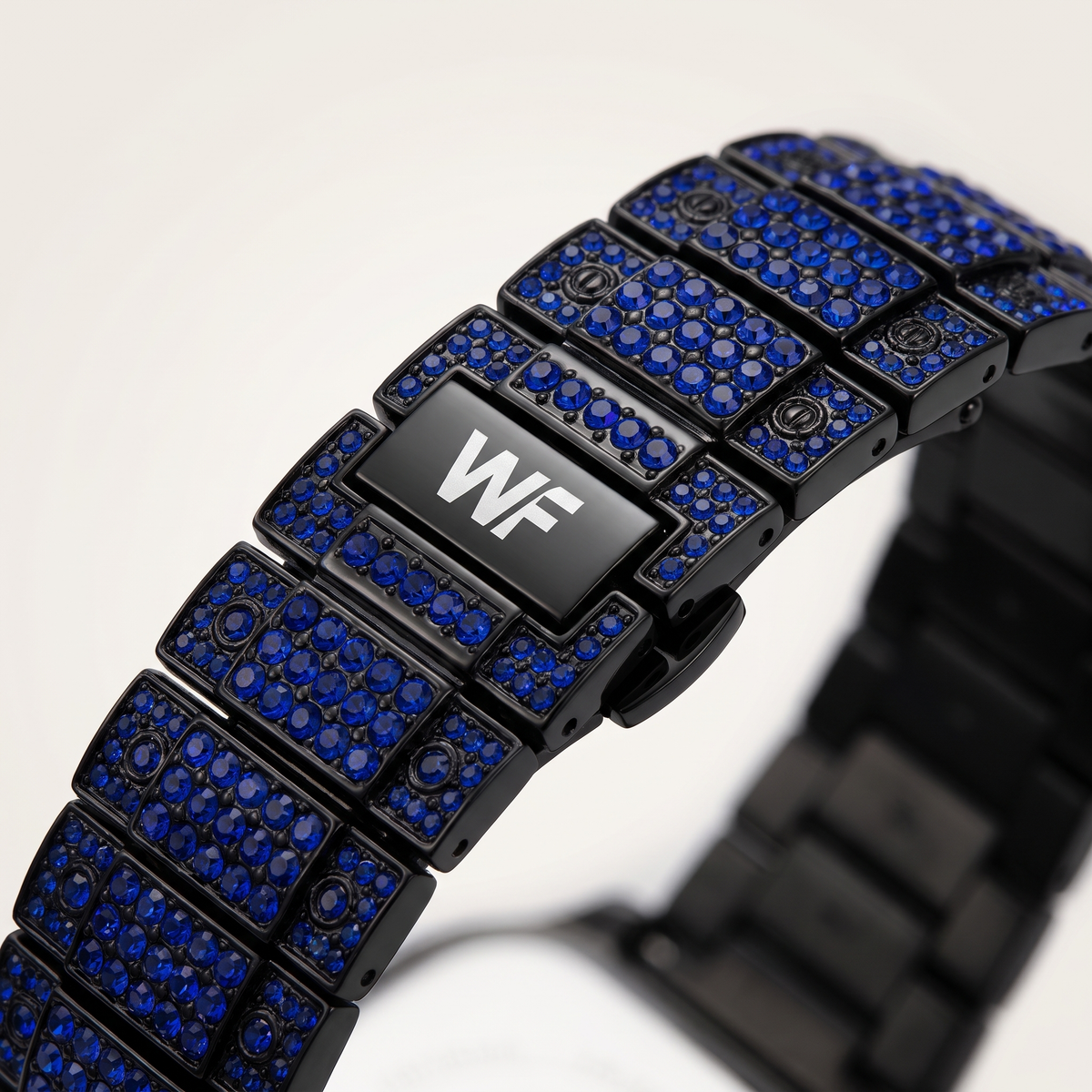 WF engraved deployant clasp — Blue Sapphire