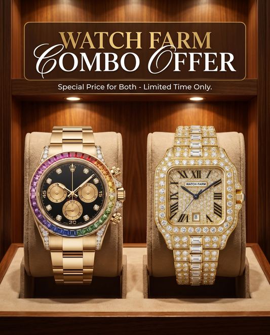 Diamond Watch Gold Combo-Pack of 2(RAINBOW+GOLD)