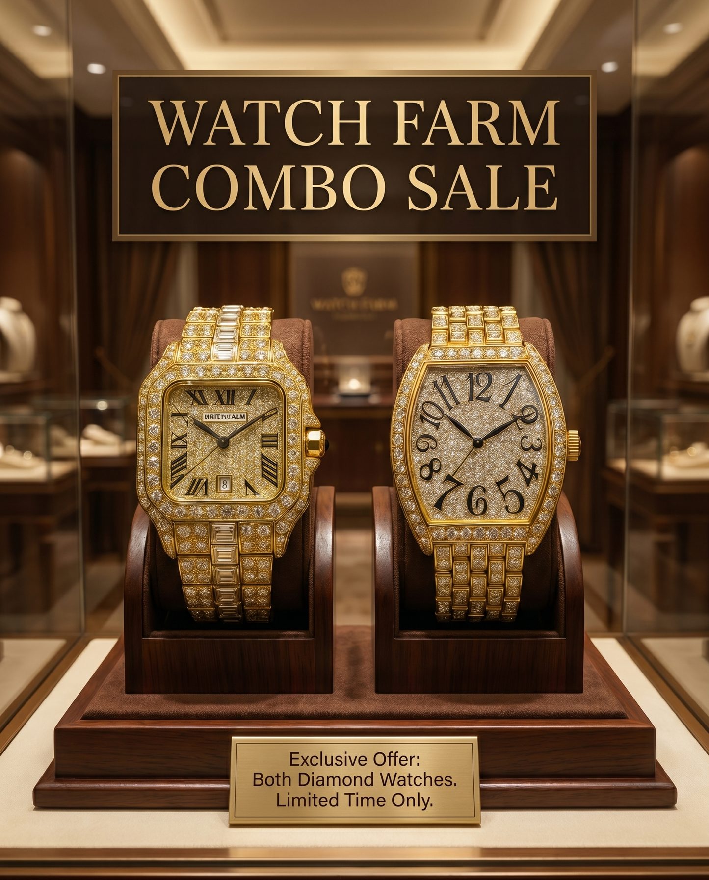 Diamond Watch Gold Combo-Pack of 2