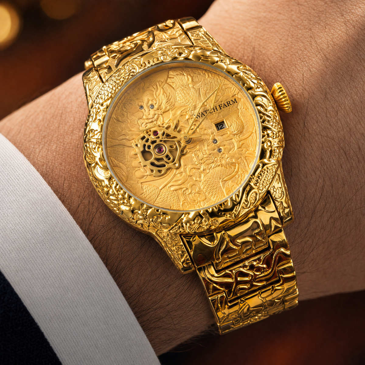 Dragon Gold Watch — Heavy Quality Dubai Imported, worn on wrist