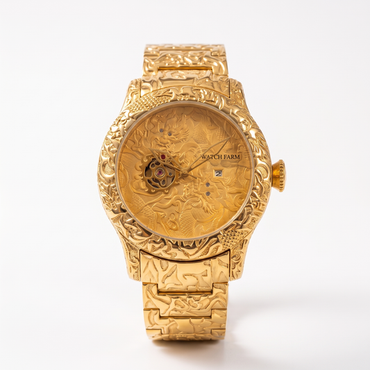 Dragon Gold Watch — front view on white studio background
